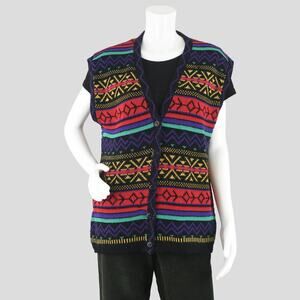 Vintage 80s Chunky Knit Geometric Sweater Vest Women's Large